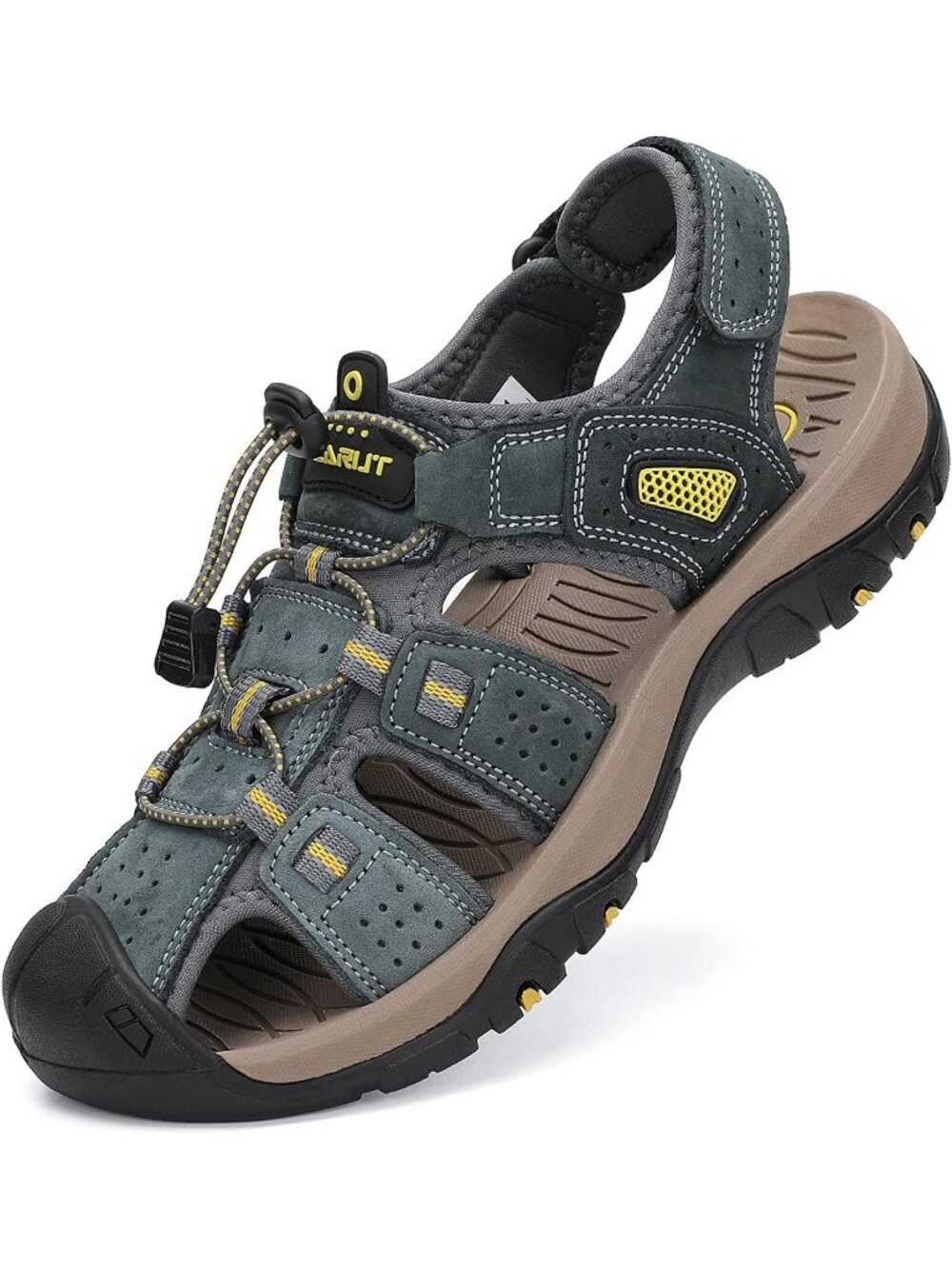 Men's Grey Closed Toe Leather Athletic Outdoor Hiking Sport Casual Sandal Shoes